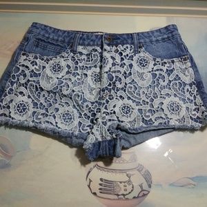 Forever 21 Shorts - Forever 21 denim blue white lace jeans shorts Forever 21 Shorts - Forever 21 denim blue white lace jeans shorts